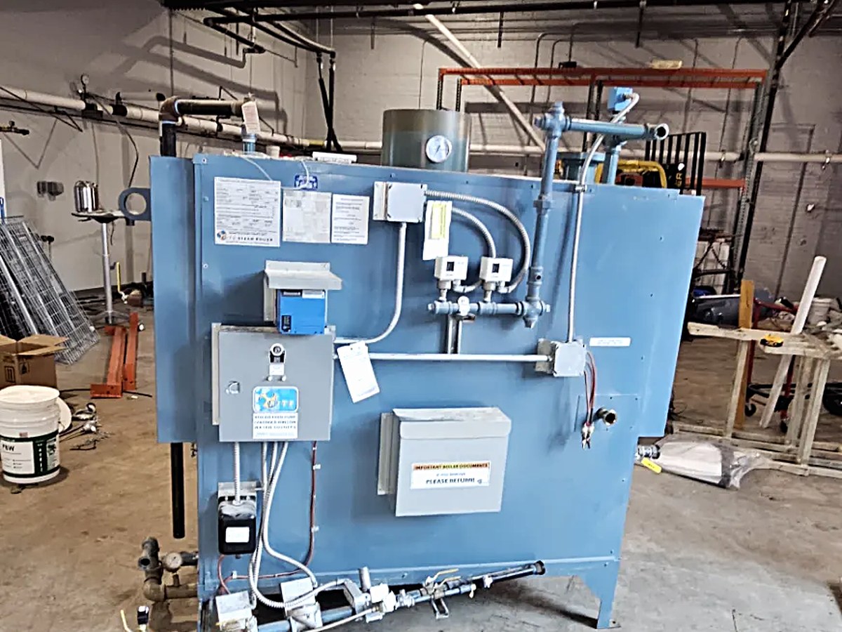 Steam boiler in a brewery mechanical room